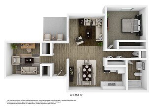Two Bedroom One bath 3001 floor plan